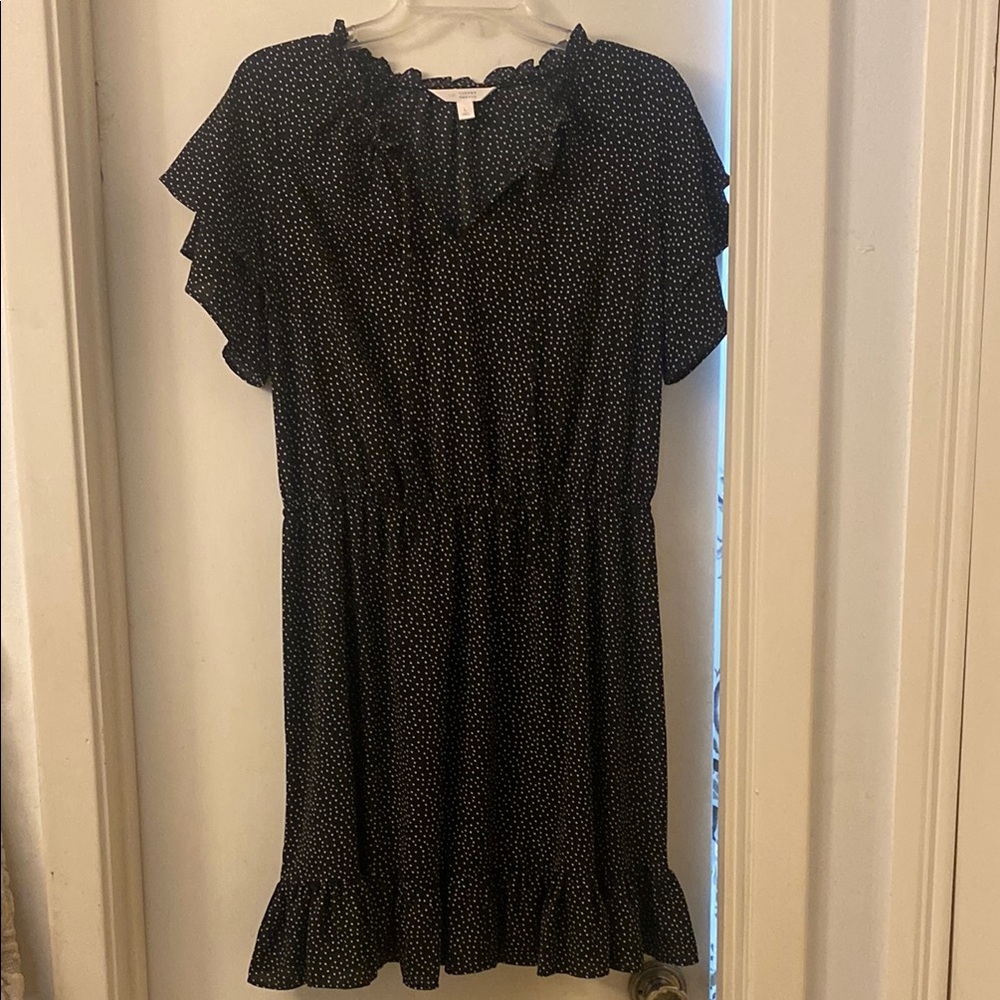 LC Lauren Conrad Black Ruffled Smocked Sundress polka dot